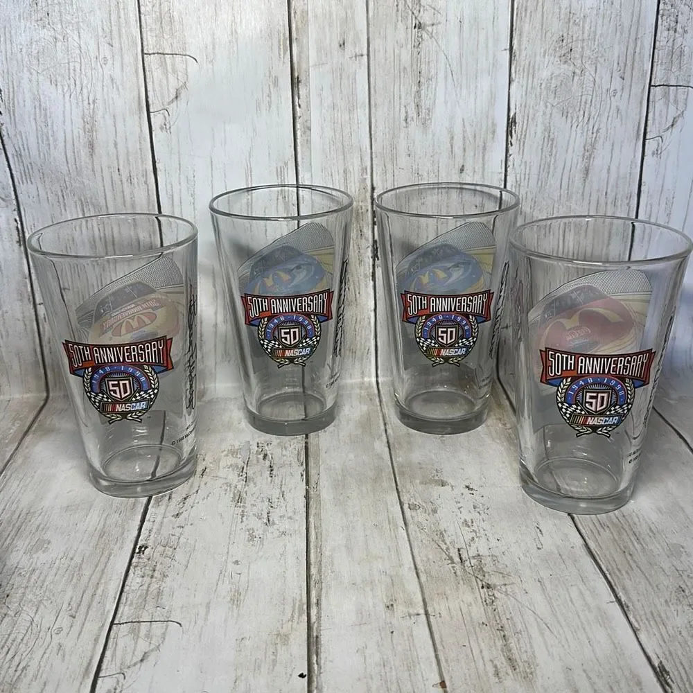 Vintage 1998 Nascar 50th Anniversary Bill Elliot McDonald's Pint Drinking Glasse